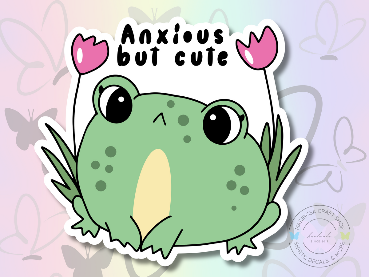 Anxious But Cute Frog Sticker - MariROsa Craft Shop