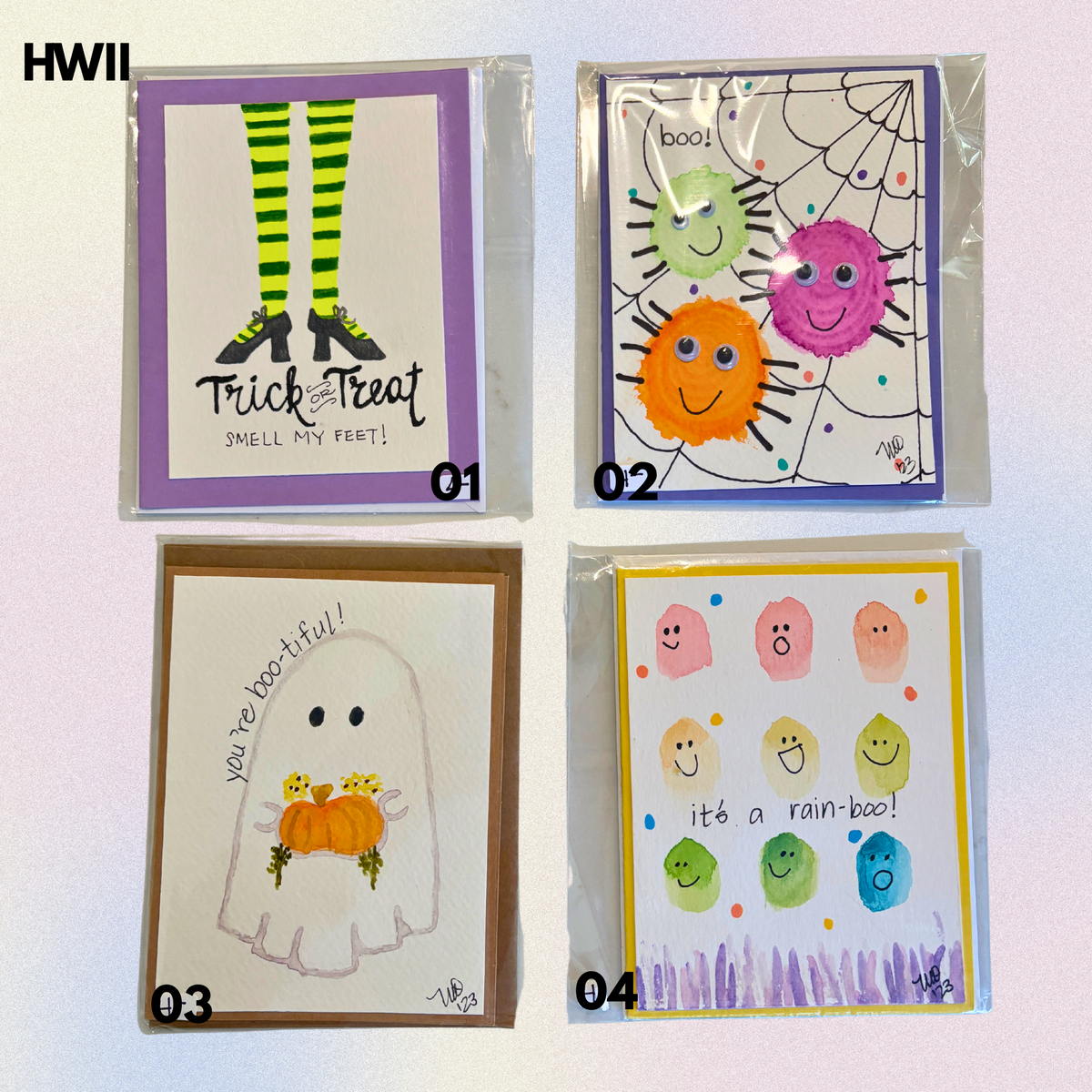 Halloween Set 2 Hand-Painted Greeting Cards - MariROsa Craft Shop