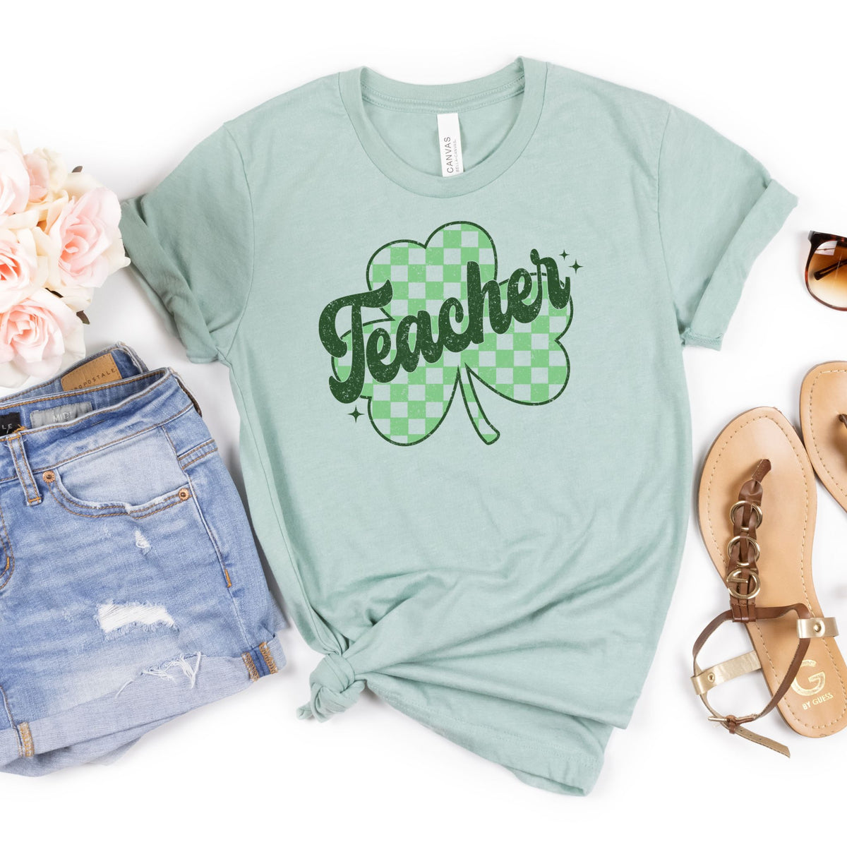 Teacher Shamrock Retro Style Tee - MariROsa Craft Shop