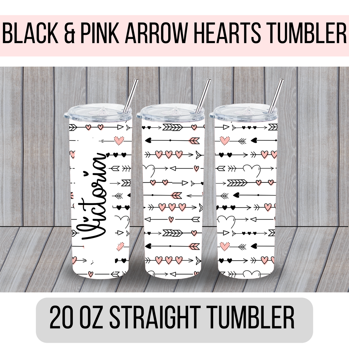 Black and Pink Arrow Hearts Tumbler - MariROsa Craft Shop