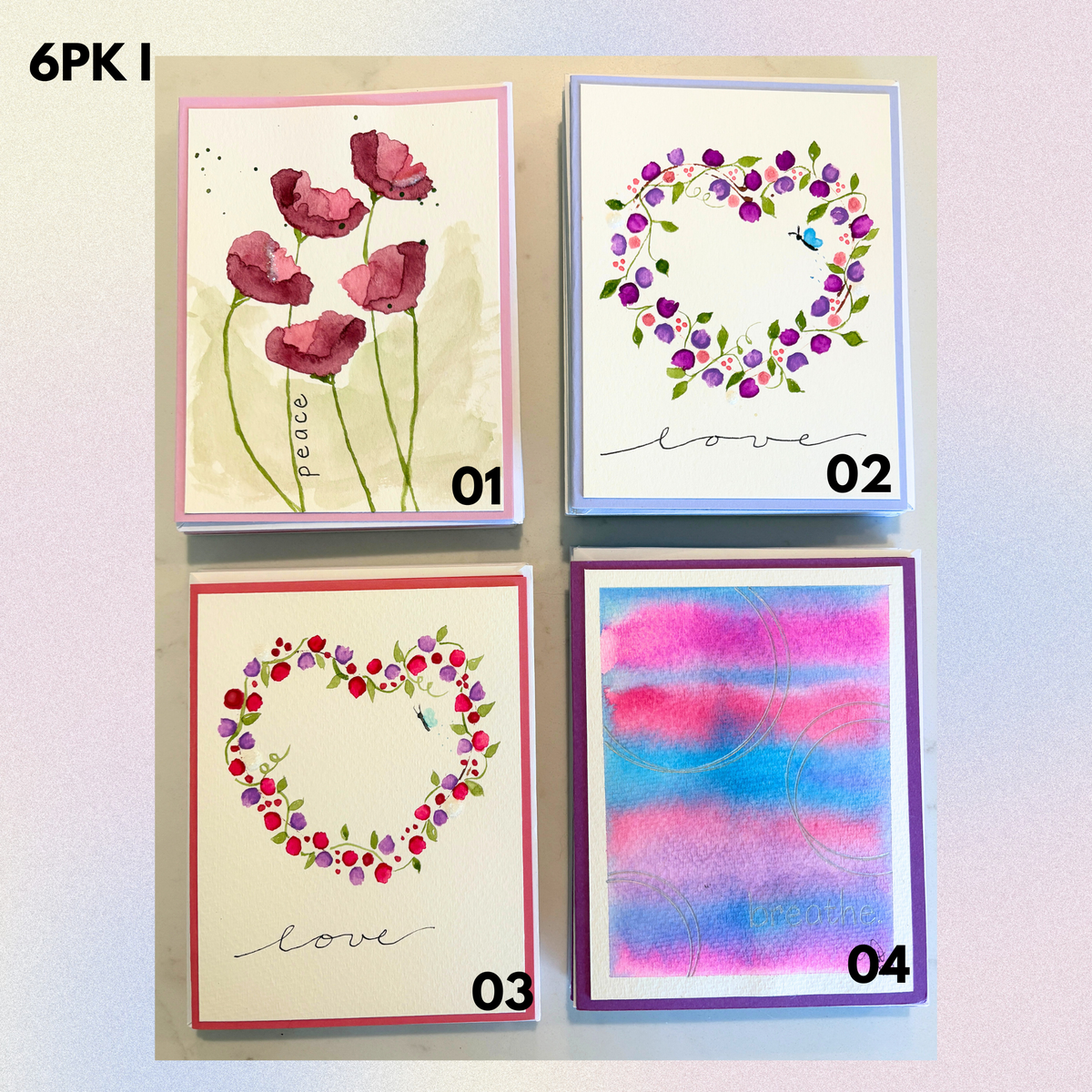6-Pack Hand-Painted Greeting Cards – Single Design Set - MariROsa Craft Shop