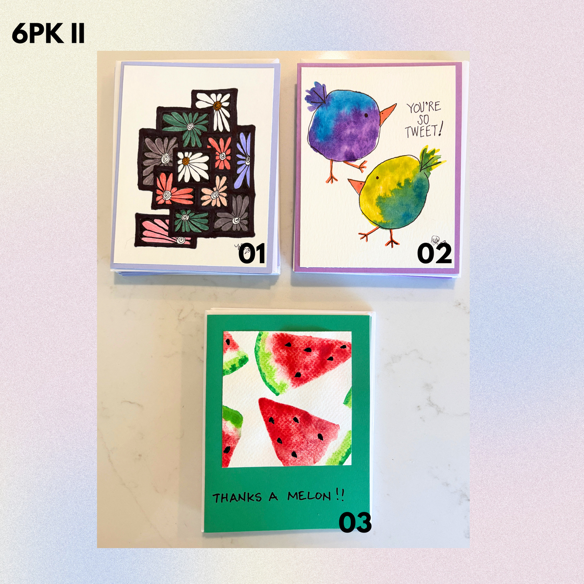 6-Pack Hand-Painted Greeting Cards – Single Design Set - MariROsa Craft Shop