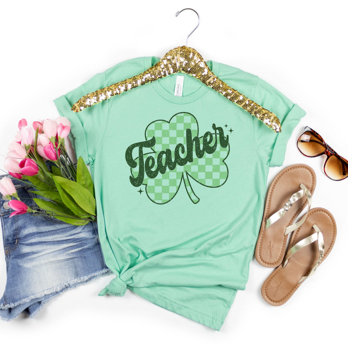Teacher Shamrock Retro Style Tee - MariROsa Craft Shop