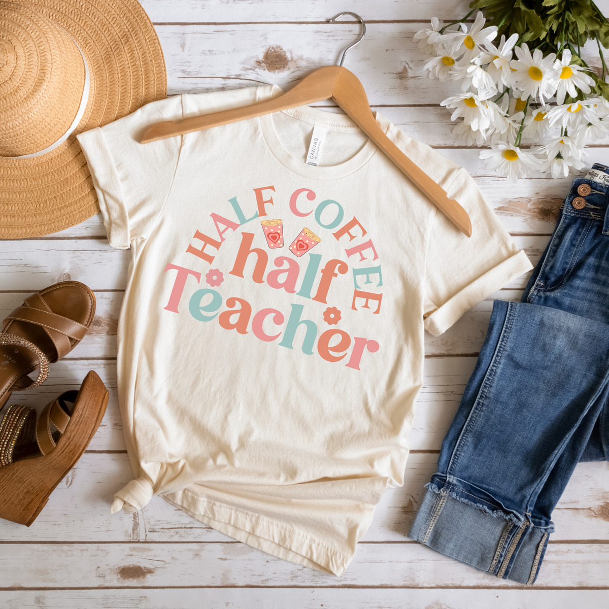 Half Coffee Half Teacher Tee - MariROsa Craft Shop
