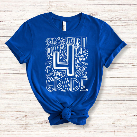Fourth Grade Typography Primary Color Tees - Hoppy Place Boutique
