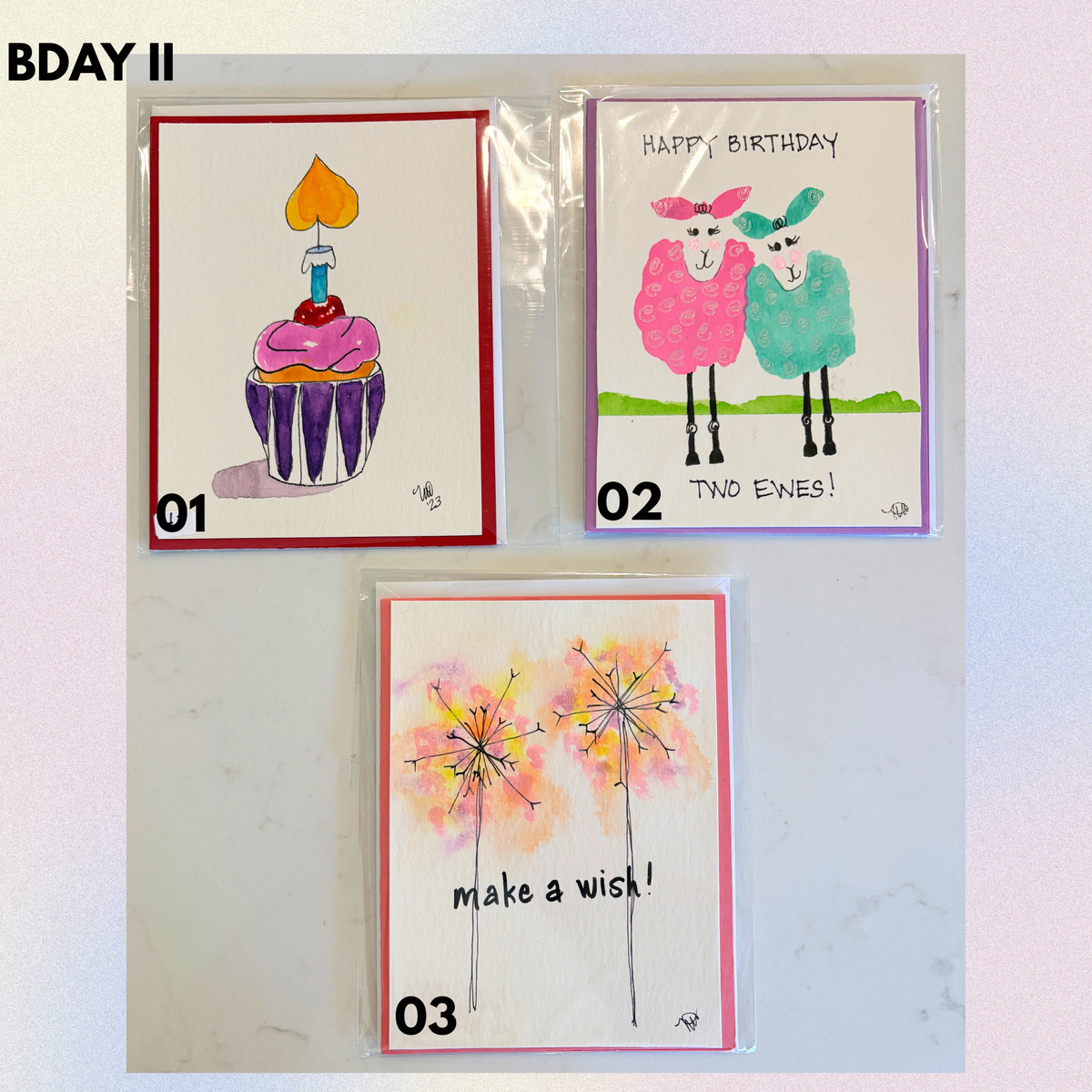 Birthday Set 2 Hand-Painted Greeting Cards - MariROsa Craft Shop
