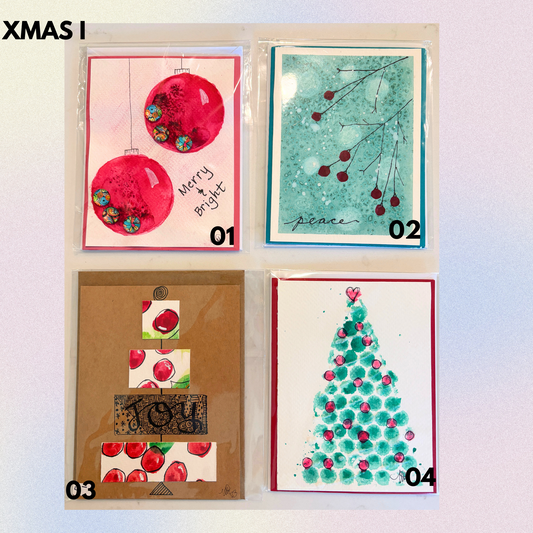 Christmas Set 1 Hand-Painted Greeting Cards - MariROsa Craft Shop