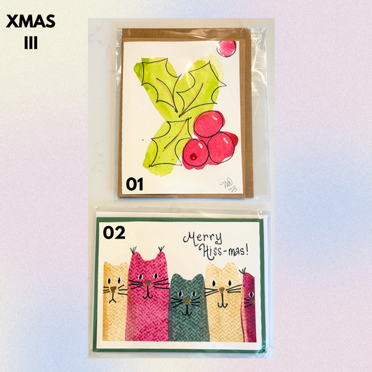 Christmas Set 3 Hand-Painted Greeting Cards - MariROsa Craft Shop