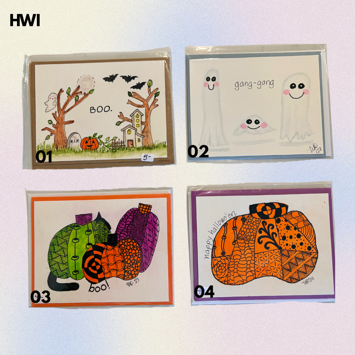 Halloween Set 1 Hand-Painted Greeting Cards - MariROsa Craft Shop