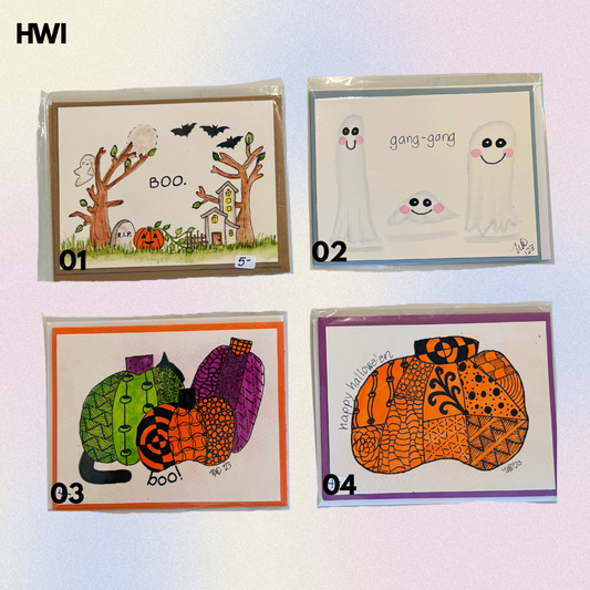 Halloween Set 1 Hand-Painted Greeting Cards - MariROsa Craft Shop