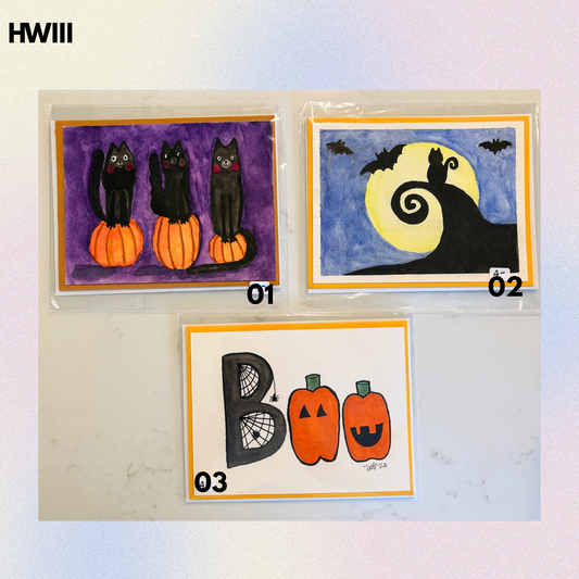 Halloween Set 3 Hand-Painted Greeting Cards - MariROsa Craft Shop