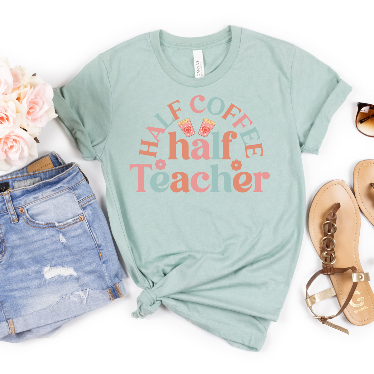 Half Coffee Half Teacher Tee - MariROsa Craft Shop