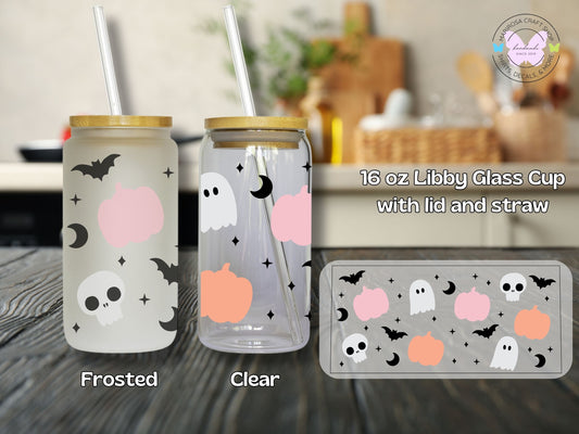 Ghosts and Skulls with pastel pumpkins Libby Glass - MariROsa Craft Shop
