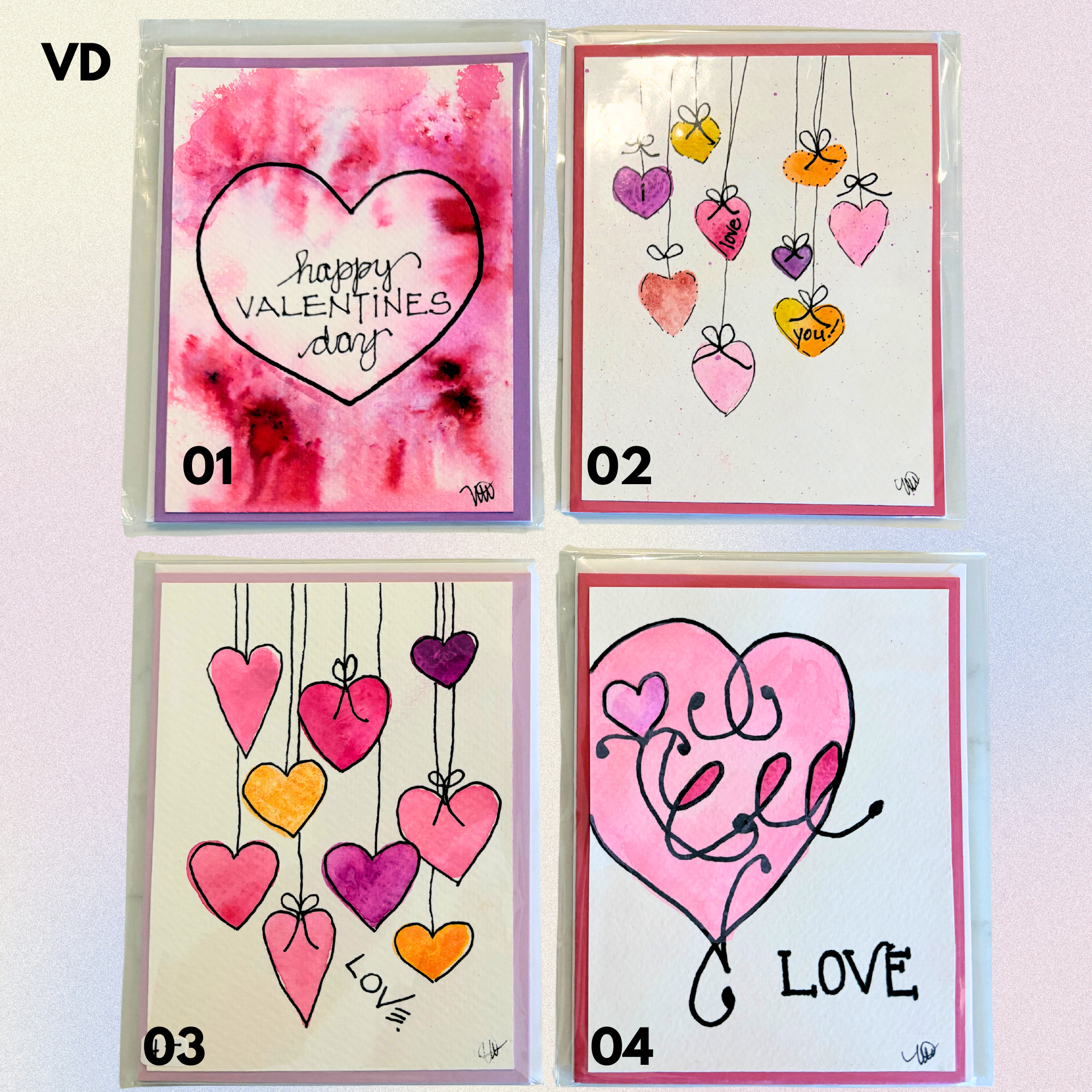 Valentine's Day Hand-Painted Greeting Cards - MariROsa Craft Shop