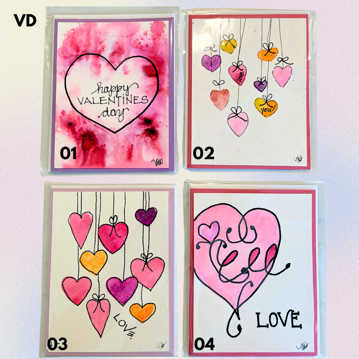 Valentine's Day Hand-Painted Greeting Cards - MariROsa Craft Shop