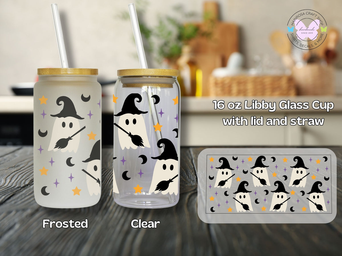 Witchy Ghost with Broom Libby Glass - MariROsa Craft Shop
