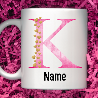 Gold Heart Pink Distressed Initial Coffee Mugs - MariROsa Craft Shop